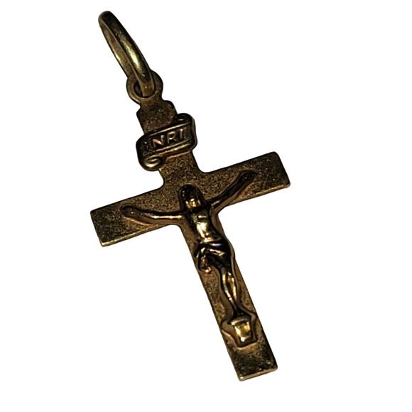 Gold cross Pendant charm Jesus Christ Crucifixion Italian DE Italy 14K Mark 585 - Picture 1 of 4